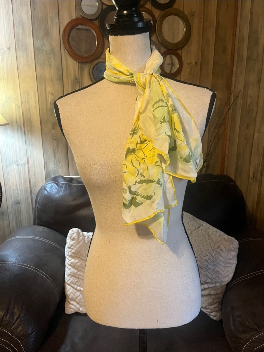 Vintage Vera Neumann Yellow Floral Lightweight Scarf Silky Oblong